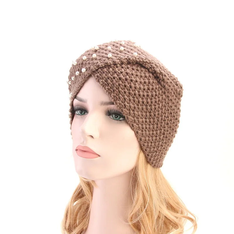 Мия Mona зимние вязанные шерстяные Кепки Для женщин Винтаж теплая шляпа с жемчугом