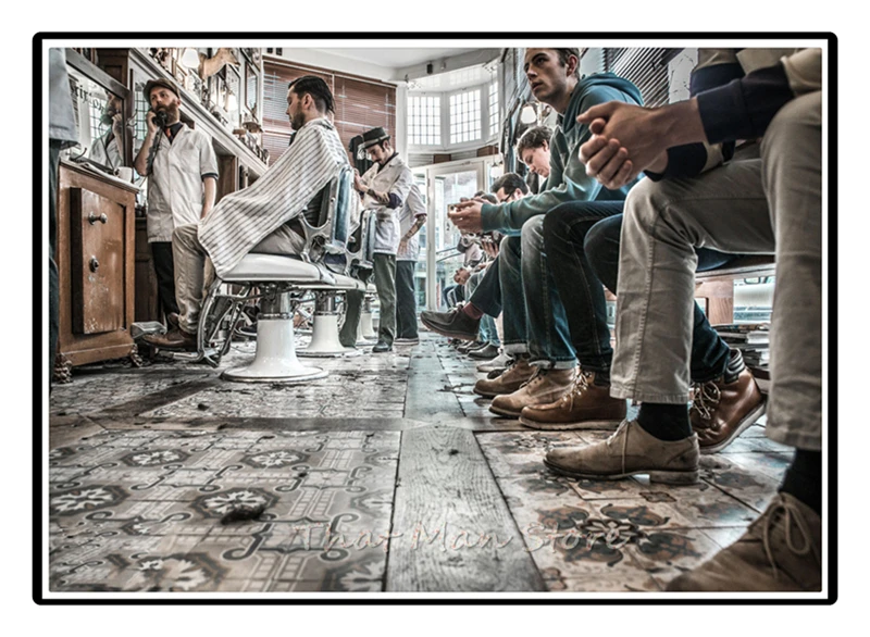 Men's hairstyle Tattoos Patterned Posters White Kraft paper Interior Painting Restoring Wall Sticker Barber Shop Decoration | Дом и сад
