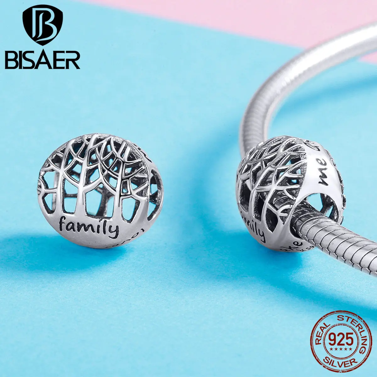 BISAER 925 пробы серебряное дерево жизни бусины Семья Любовь Шарм подходит браслеты ожерелья ювелирные изделия подарок на день матери HSC1144