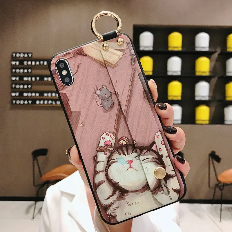 IK21-16WDSleepCat SoCouple Чехол-держатель для телефона для iphone XR X Xs max 11 Pro Max чехол для iphone 7 8 6 6s plus ремешок на запястье Мягкий ТПУ чехлы накладки - Цвет: IK21-16WDSleepCat