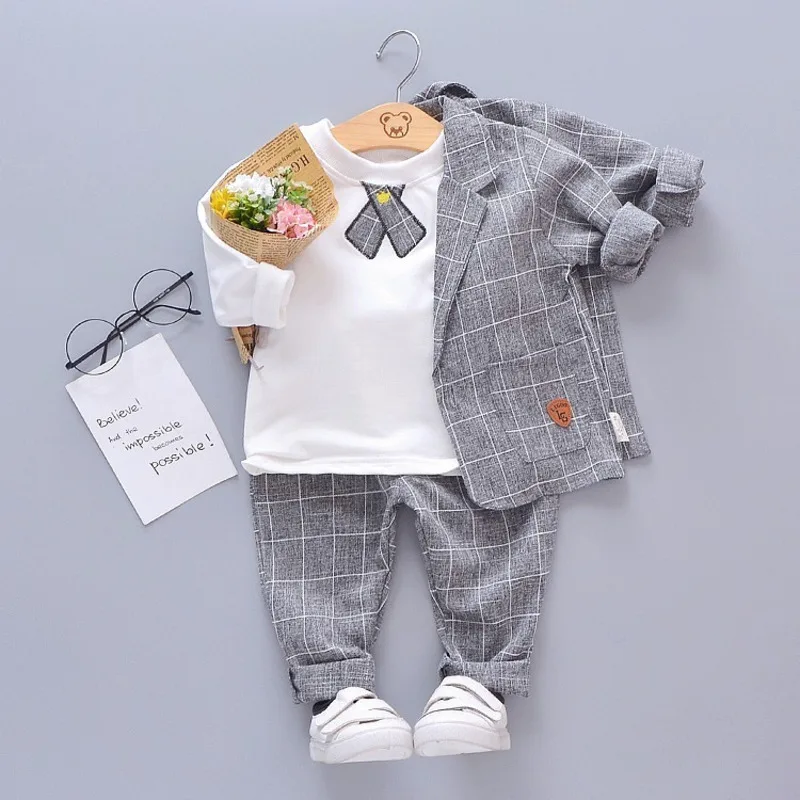 New Spring Autumn Children Gentleman Clothes Kids Boys Cotton Suit T-Shirt Pants 3Pcs/sets Baby Formal Clothing Infant Tracksuit |