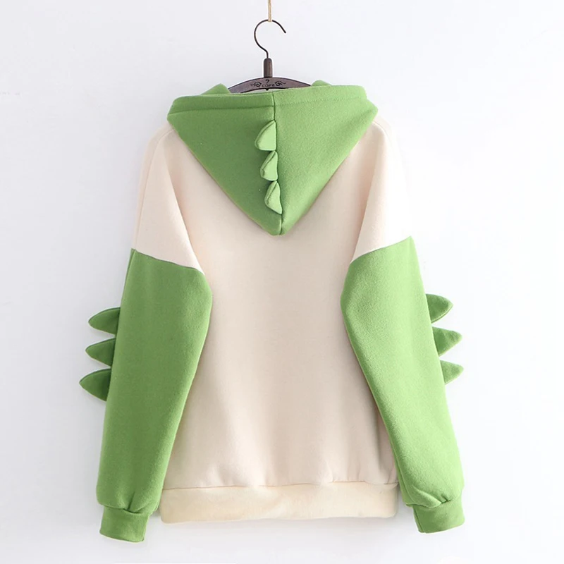 Осенние теплые толстовки с милым принтом динозавра женские милые повседневные