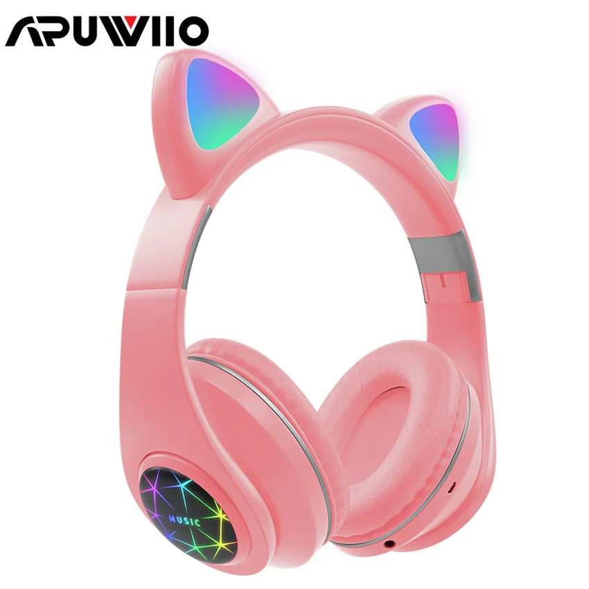 

Bluetooth беспроводная гарнитура с милой кошкой, светящиеся музыкальные стереонаушники с микрофоном и TF-картой, mp3-плеер, гарнитура для детей, по...