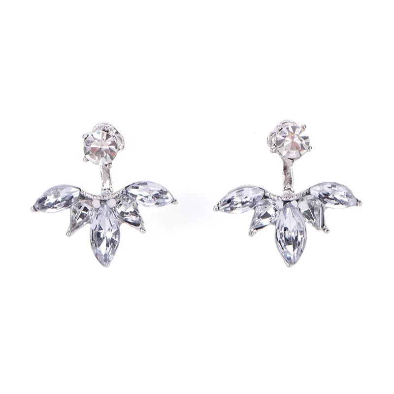 Модные серьги-гвоздики в виде листьев Стразы золотого и серебряного цвета серьги