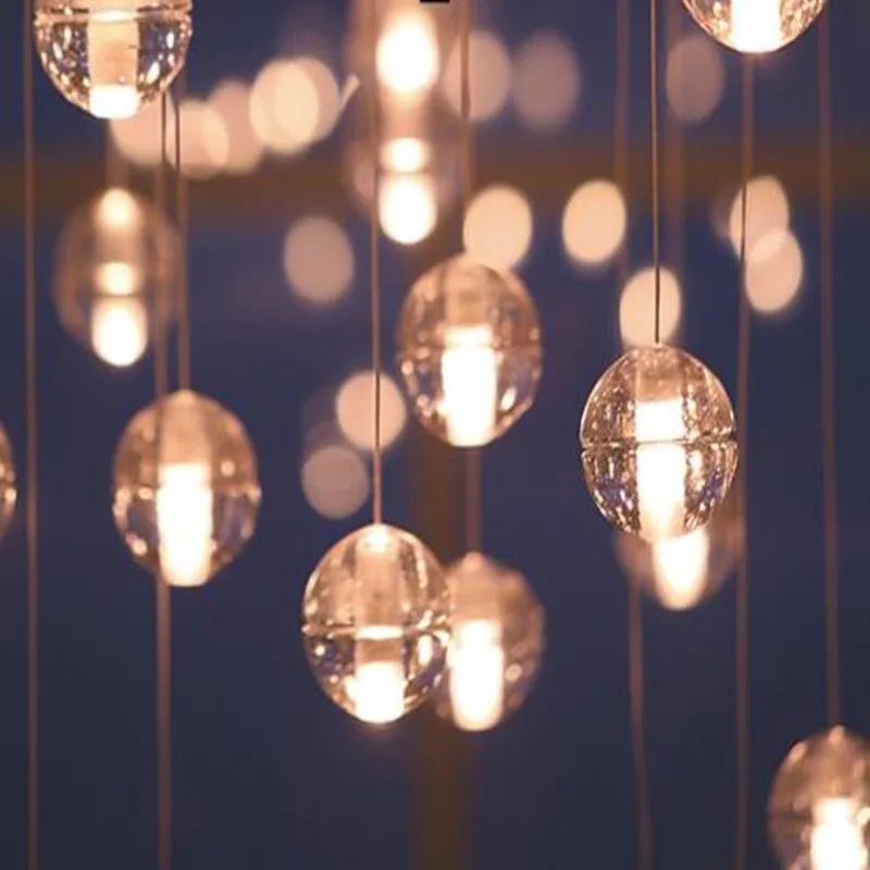 

Beautiful crystal ball ceiling light,with 1-1.5m bulbs for indoor, LED ceiling light with hanging crystal round balls, 14 heads