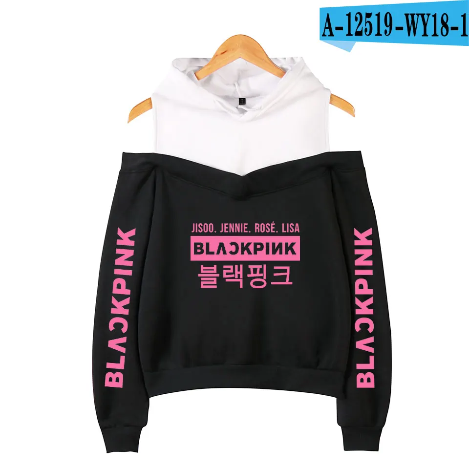 black Сексуальные модные черные розовые толстовки женские Kpop толстовки с принтом Blackpink женские толстовки без бретелек хип-хоп толстовка - Цвет: black