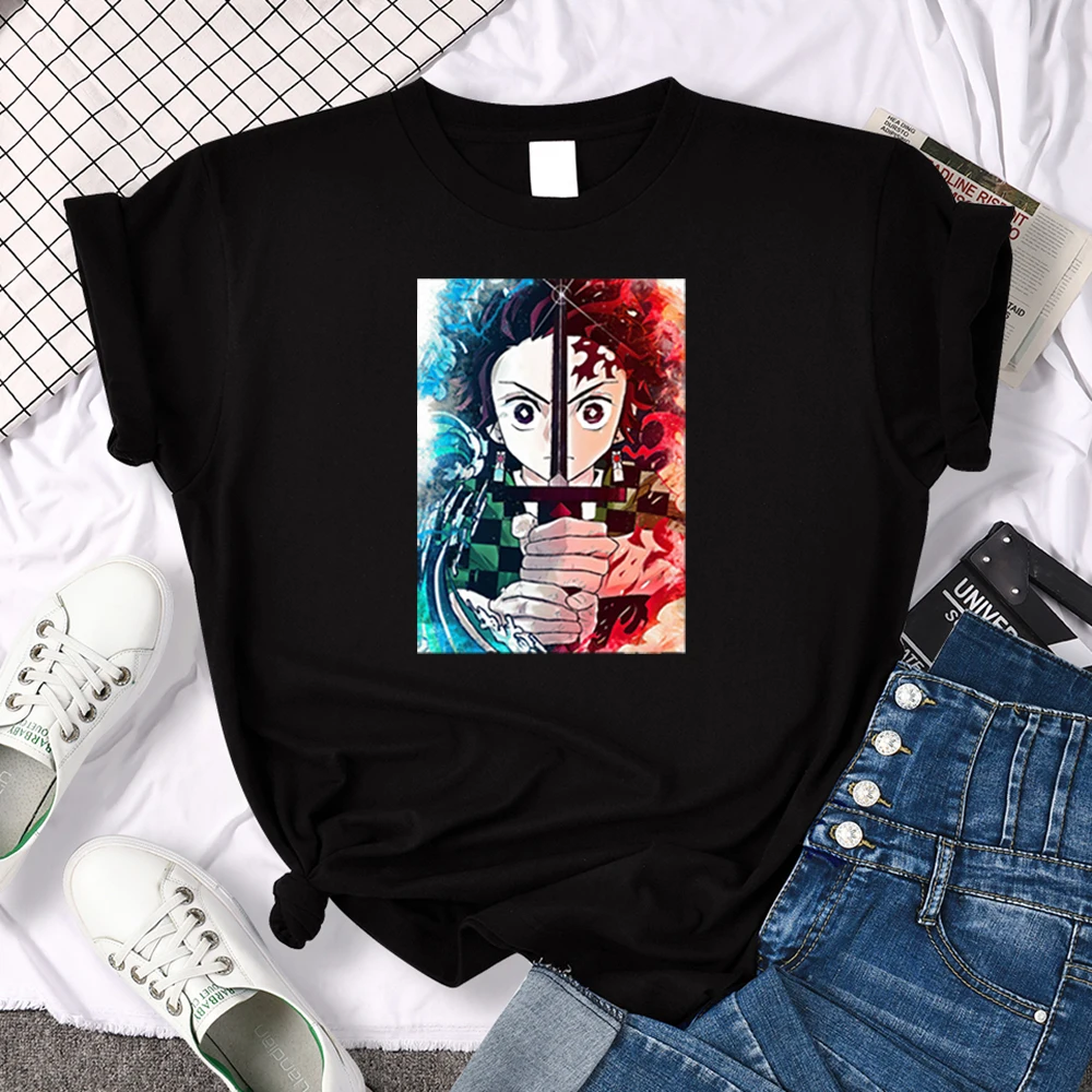 

Футболки с принтом аниме Demon Slayer Kamado Tanjirou, женские повседневные Мягкие топы, женские тонкие японские Свободные футболки в стиле харадзюкуа, ...