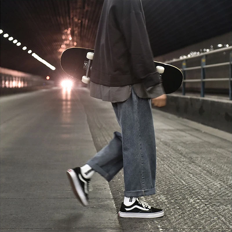 Прямые джинсы для скейта, мужские брюки, свободные широкие брюки, уличнаяодежда в стиле хип-хоп, Корея 2021