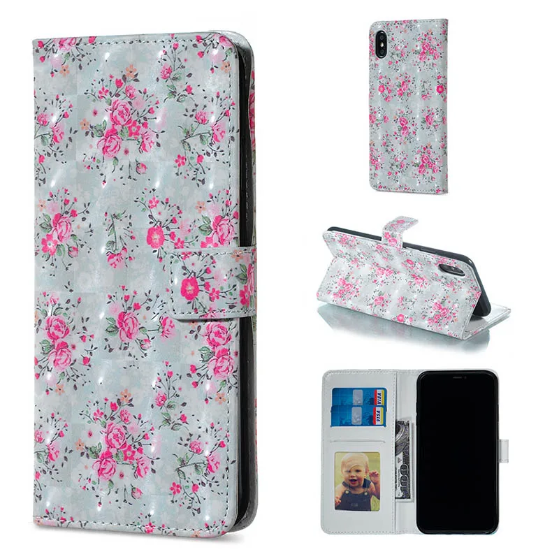 Rose Кожаный бумажник чехол для телефона для samsung Galaxy S6 S7 край S8 S9 плюс S9+ S8+ S10 S10e A320 A520 A6 A8 A7 A9 цветок чехол с откидной крышкой - Цвет: Rose