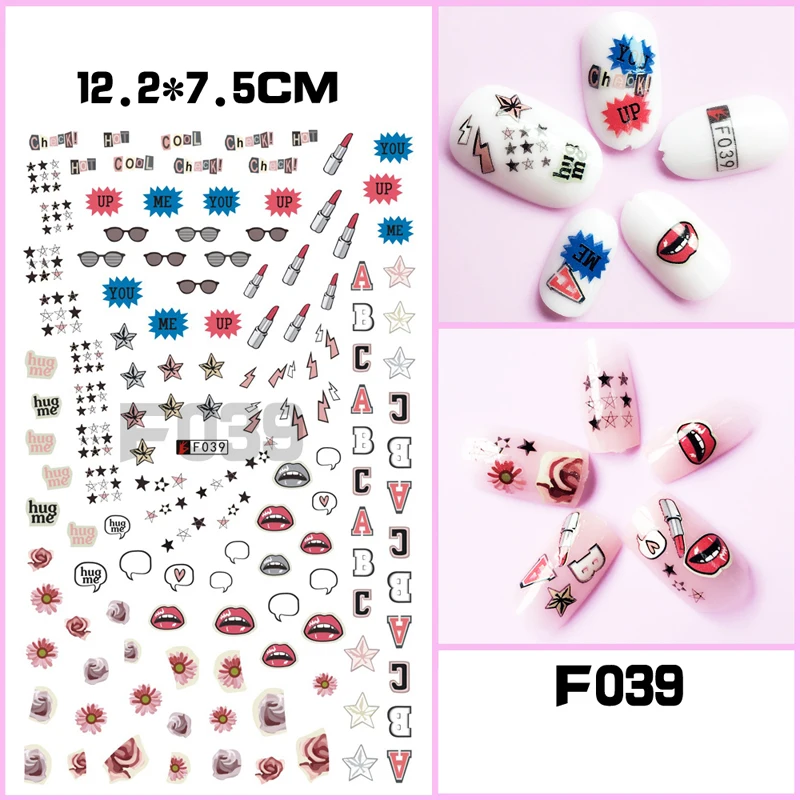 

10PCS Ship Anchor Elk Flower Panda Pattern Nail Sticker Nail Slider Decoration Beauty Tool