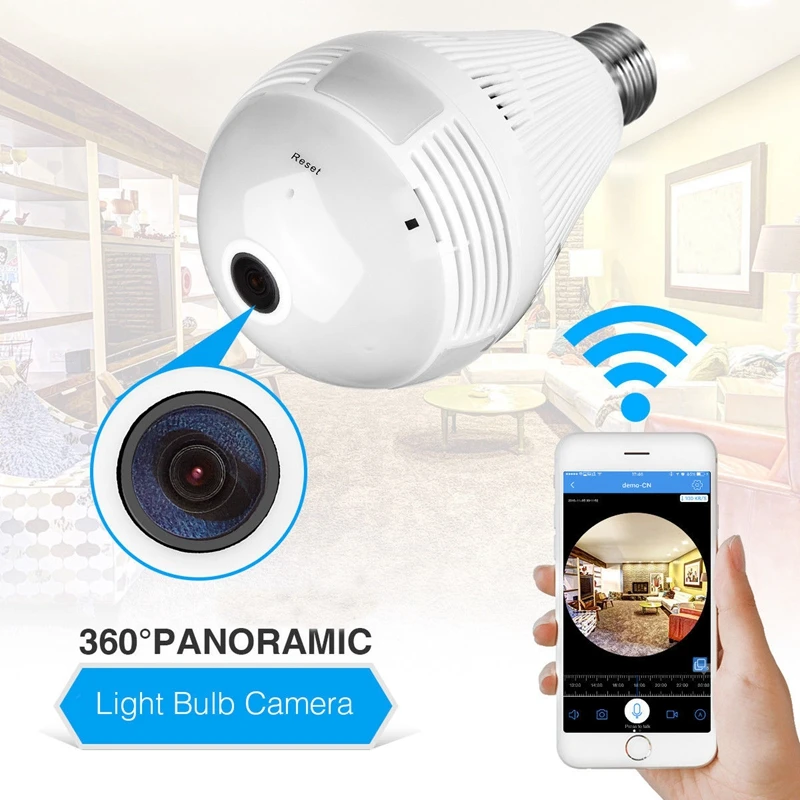 960P 360 градусов Wifi светодиодный светильник смарт-камера HD видео Беспроводная