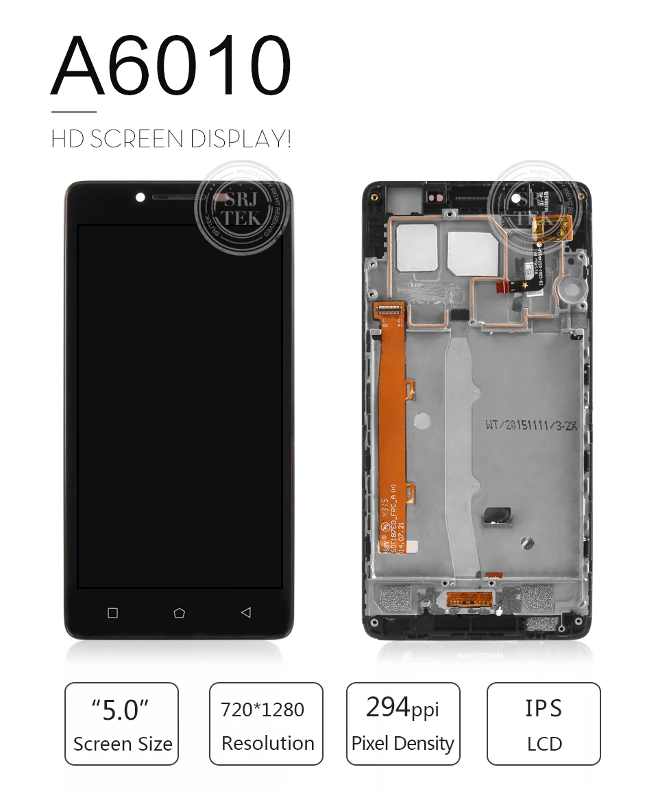Srjtek 5," для lenovo A6010 ЖК-дисплей Матрица сенсорный экран дигитайзер Сенсорное стекло с рамкой 1280*720 для lenovo A6010 экран
