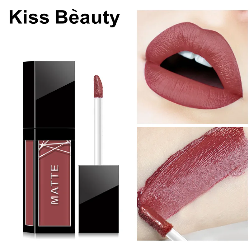 Матовая помада Kiss Beauty одноцветная темно розовая блестящая увлажняющий