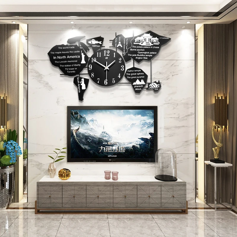 Самоклеящиеся настенные часы в скандинавском стиле Карта мира современный дизайн креативные с механизмом