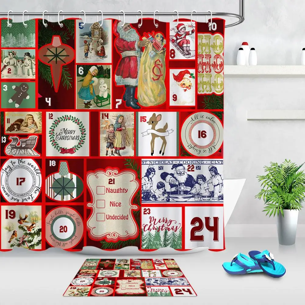 

Рождественская занавеска для душа с коллажем, мультяшный Санта, снеговик, олень, рождественский подарок, праздничные занавески для душа в в...
