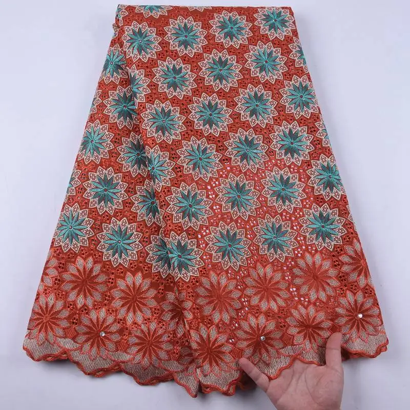 Зеленая Высококачественная вышитая хлопковая кружевная ткань 2020 Новинка