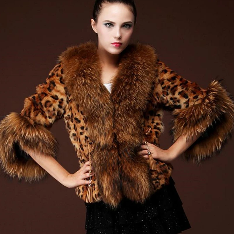 

2020 New Fashion Faux Fur Sexy Leopard Grain Fox fur Raccoon fur Heavy hair Women's Coat Thick Warm Fur Cost-effective Thicken