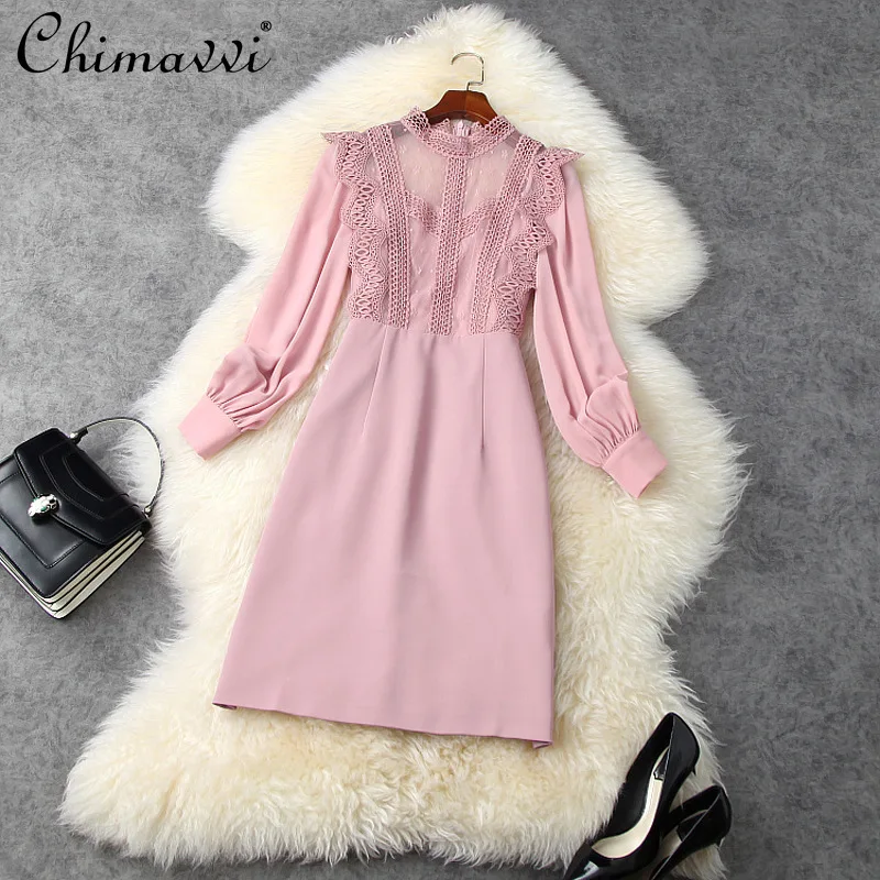 

Женское платье-трапеция с длинными рукавами и высокой талией, осень 2021