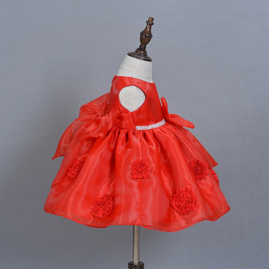 Детское красное платье для девочек с большой бант новорожденный принцесса 1st