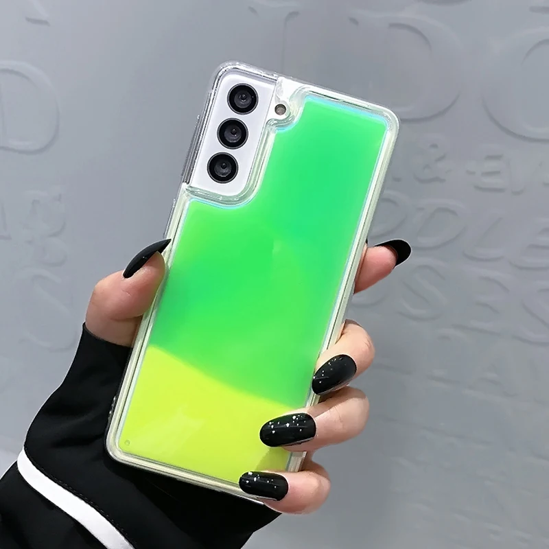 Quicksand Luminous Phone Case For Samsung S22 Ultra S21 Plus S20 FE Glitter Neon Sand Back Cover