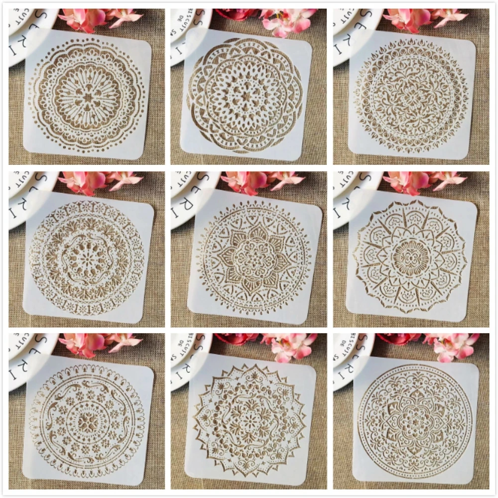 

9Pcs/Set 15*15cm Mandala Round Geometry DIY Layering Stencils Painting Scrapbook Coloring Embossing Album Decorative Template