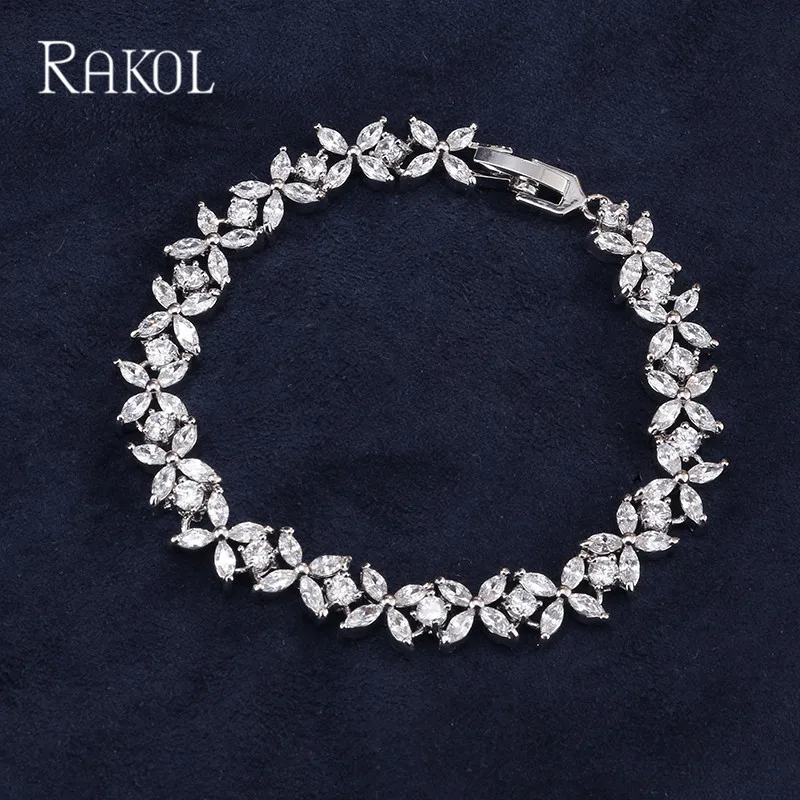 Женский ослепительный браслет цепочка RAKOL ювелирное изделие серебристого