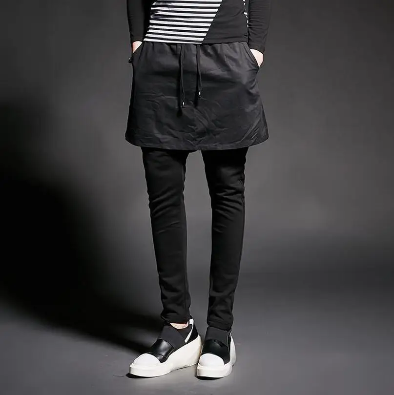 

United Europe And States The New Large Size Hip-hop Personality Fake Two Pieces Casual Hair Black Small Feet Men's Pantm-2xl