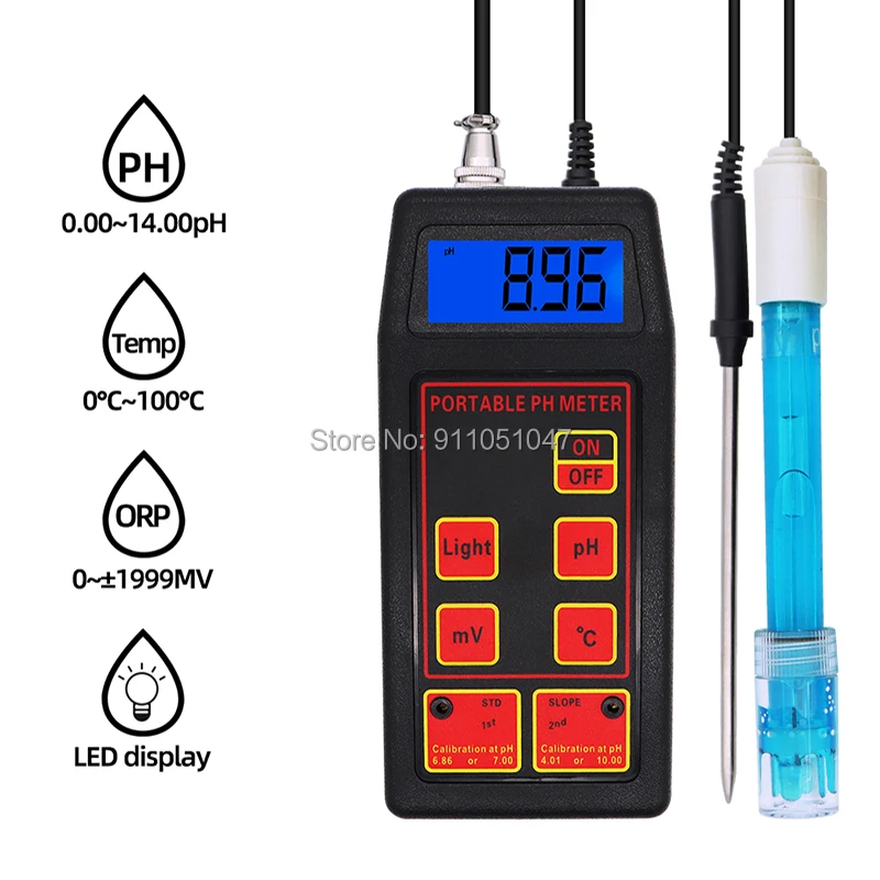 Portable 3 in 1 PH ORP TEMP Meter Monitor Drink Water Quality Analyzer Aquarium Replaceable BNC Probe Acidimeter Redox Tester