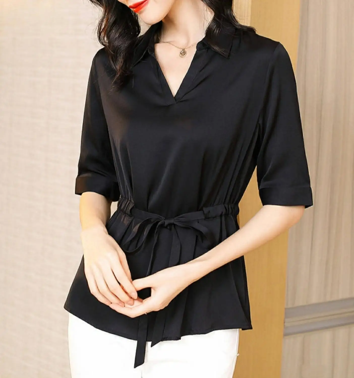 Новые женские весенне-осенние блузки модные однотонные Женские топы с длинным