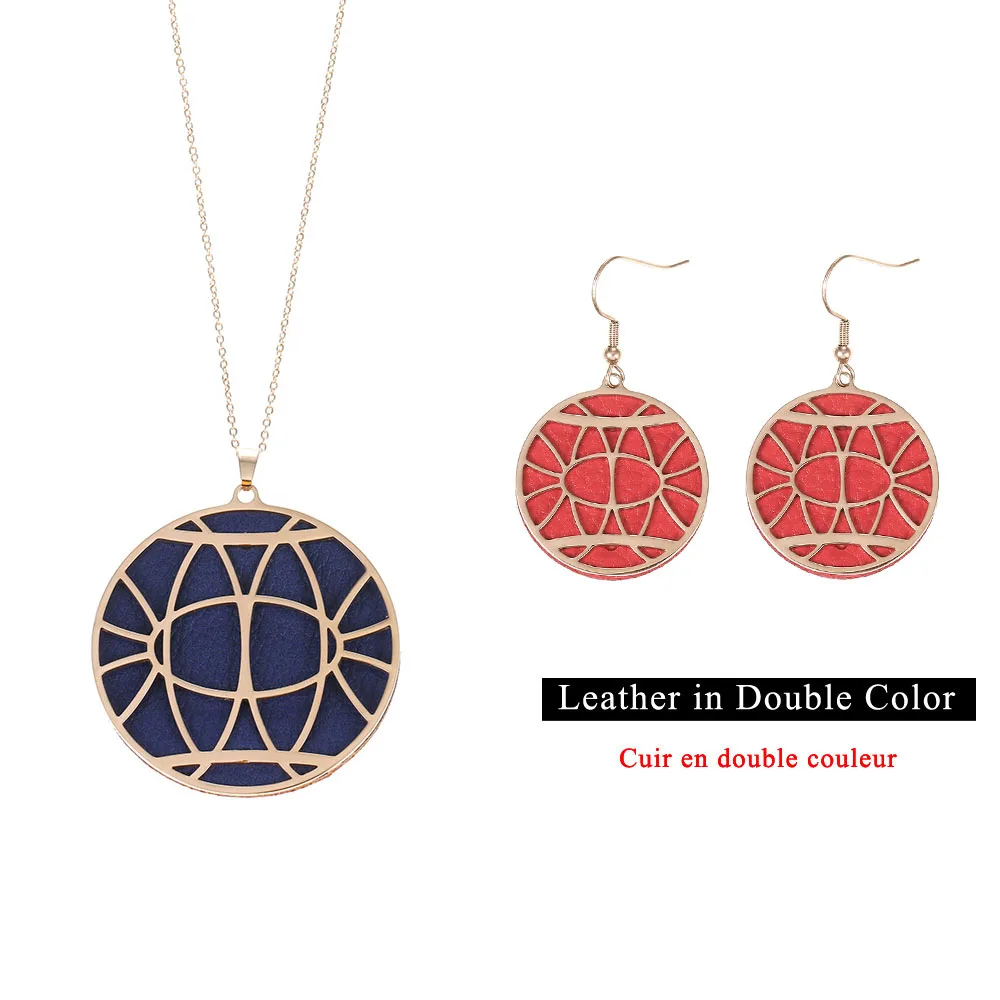 

Yioumit Сменные кожаные розовые Золотые круглые модные подвески Ожерелье Висячие серьги Ювелирные наборы