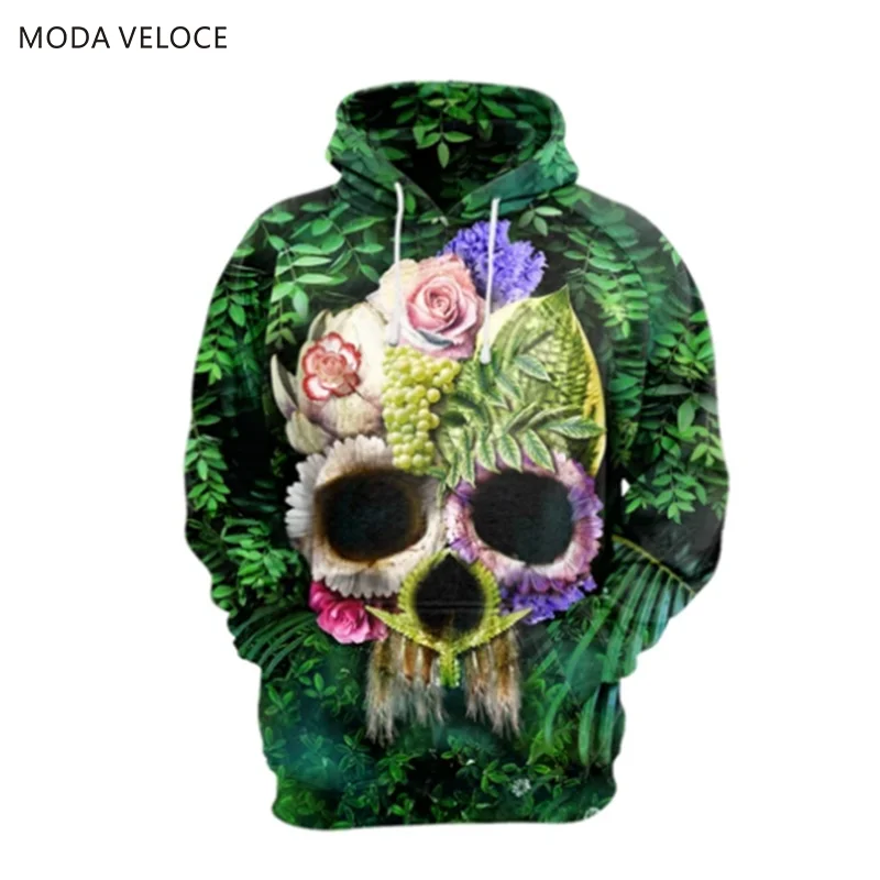 MODAVELOCE травяной череп яркая толстовка из полиэстера с шерстью Толстовка Homme хип