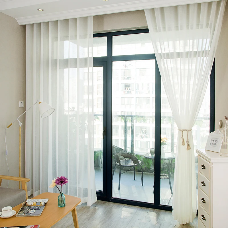 Белая Льняная прозрачная занавеска s для гостиной современная однотонная