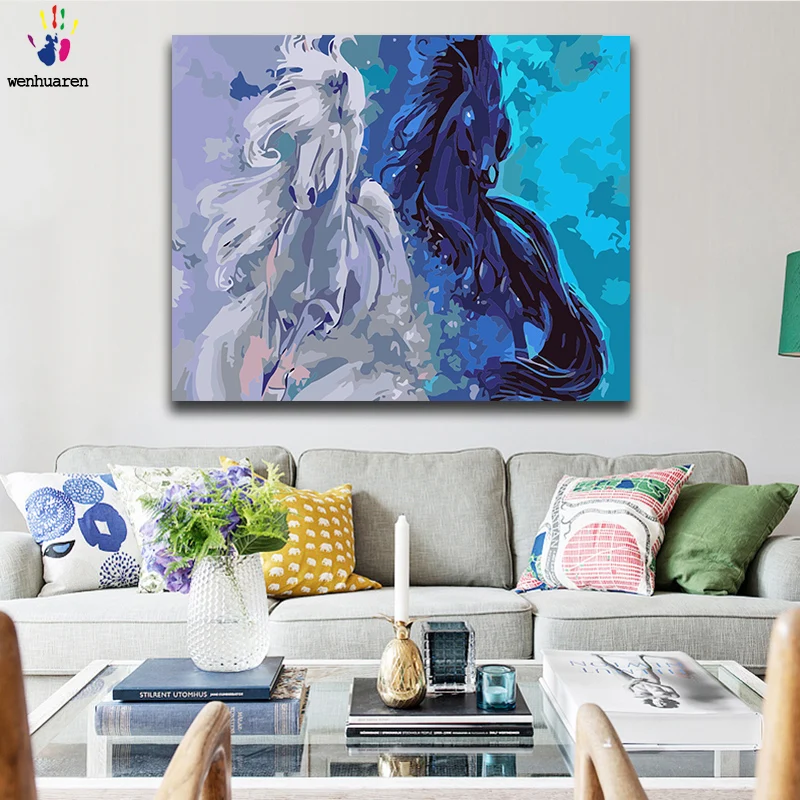 DIY окраска по номерам с изображением пингвина и лошадь картины комплекты 40x50
