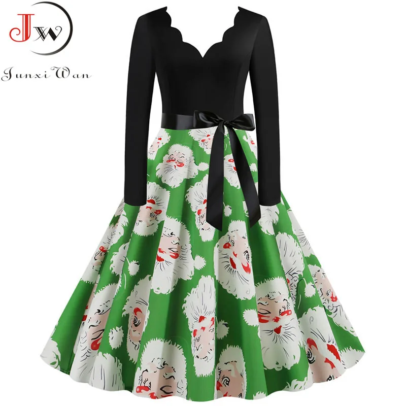 Женское зимнее винтажное рождественское платье с длинным рукавом черное красное