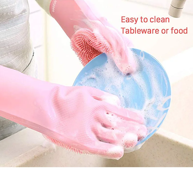 Волшебные силиконовые перчатки для мытья посуды с чистящей щеткой бытовой кухни