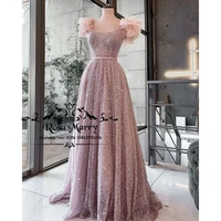 sparkly pink sequined pageant prom dresses 2022 a line plus size girls formal evening celebrity gowns for women vestido de festa