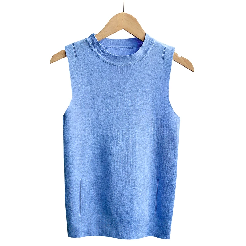 

Thin Sleeveless Ice Silk Knitted Vest Top Women's Summer Suit with A Short Slim Suspender for Bottoming