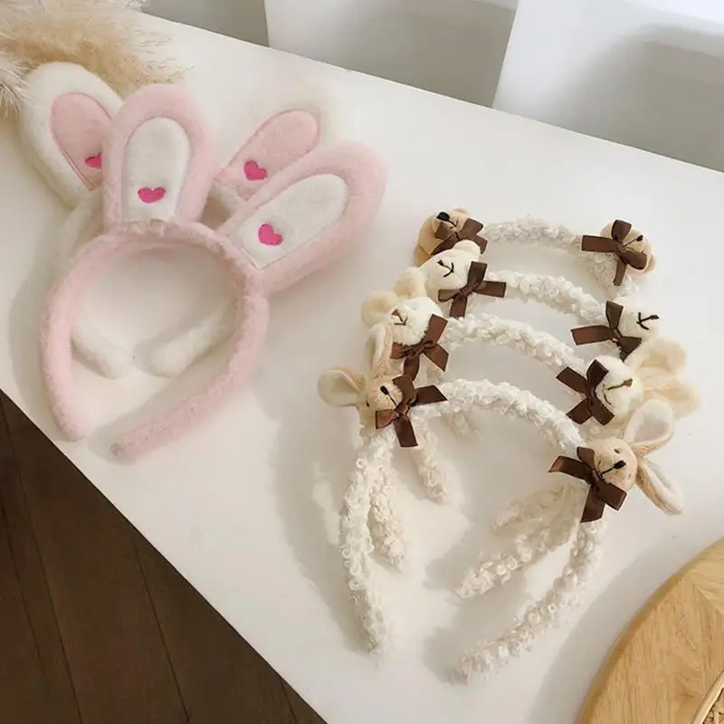 

Ободок для волос с милым медведем, плюшевая повязка на голову на осень и зиму, ободок для волос с милыми мультяшными кроликами, ушками животн...