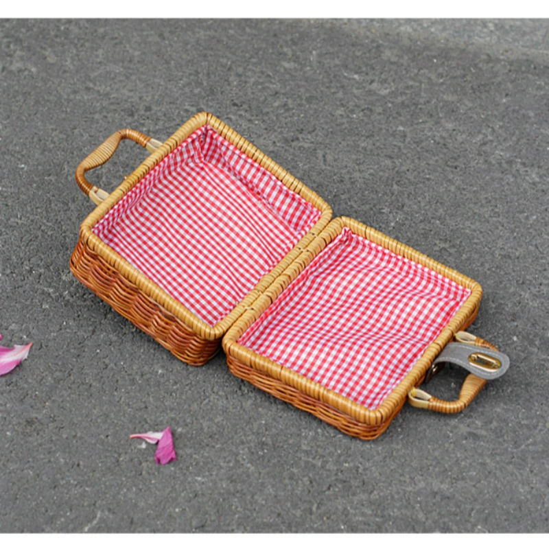 

Women Vintage Bamboo Box Tote Straw Bag Sweet Lady Clutch Handmade Rattan Handbags Rural Suitcase Storage Box Trend Popular