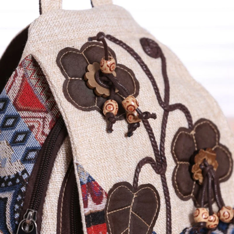 

New Chinese Linen Women's Backpack Casual Floral Print Retro Art Shoulder Bag Retro Women's Rucksack
