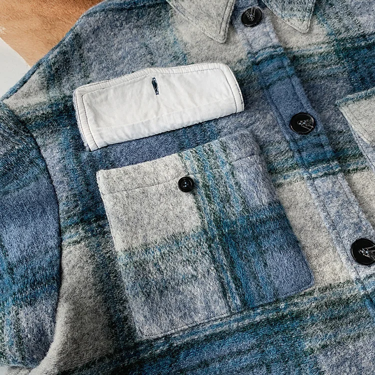 

Womens Casual Chic Loose Baggy Plaid Wool Blend Shirt Jackets Outwear Relaxed Check Woolen Shackets Coats Streetwear