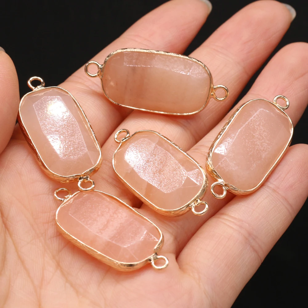 

Natural Semi-precious Stones Connector Pink Aventurine Gilded Edge DIY for Jewelry Making Necklaces Accessories Gift
