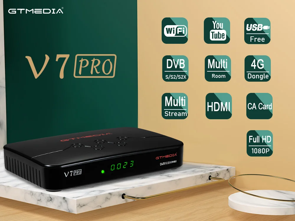 GTMEDIA V7 PRO H.265 DVB S2/T2 Combo TV Box Satellite Receiver DVBS2X Support USB Wifi Set Top Upgrade from GT MEDIA Plus | Электроника