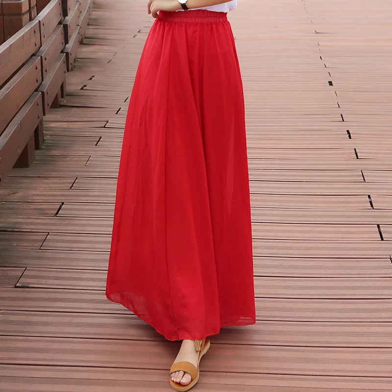 Женская длинная шифоновая юбка богемная эластичная с высокой талией