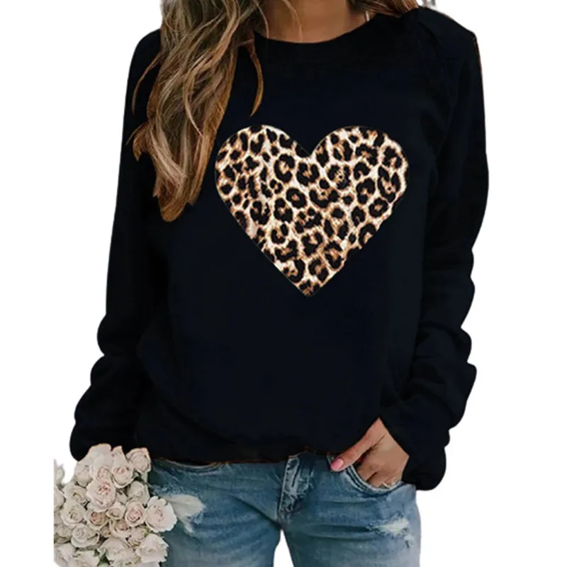 

Love Leopard Print Sweatshirts Women Long Sleeve Top Autumn New O-neck Sweatshirt Casual Female Loose Hoodies Winter Pullover