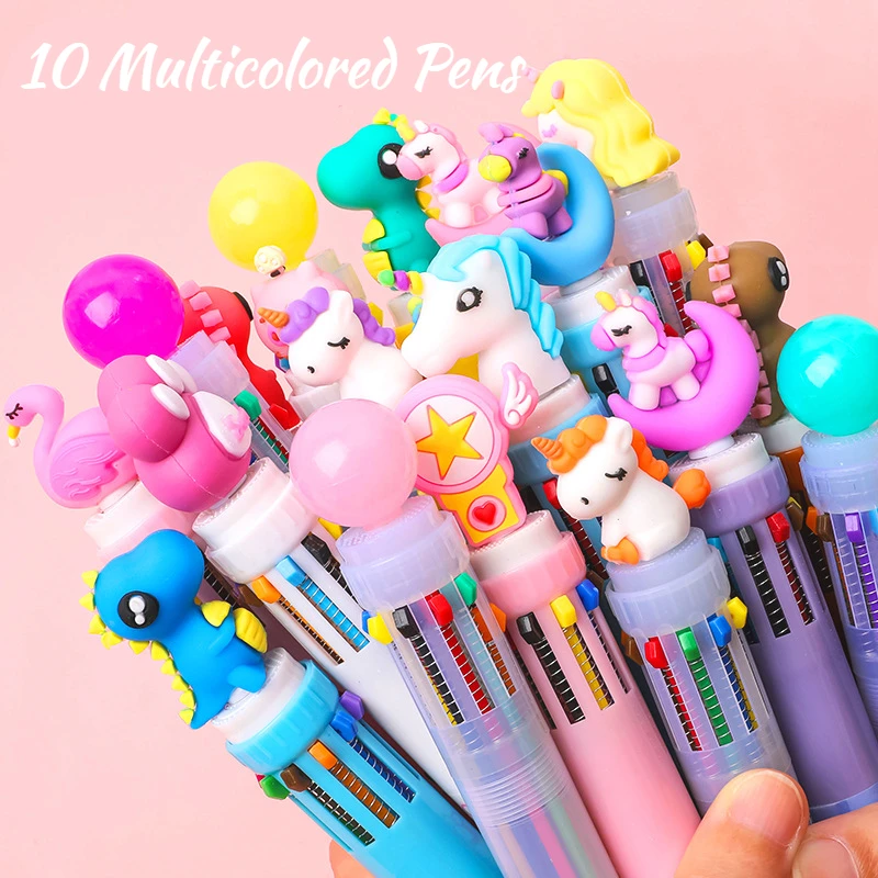 

Kawaii Cute Animal Cartoon Dinosaur Unicorn Ballpoint Pens Stationery 10 Multicolored Pens School Office Supplies