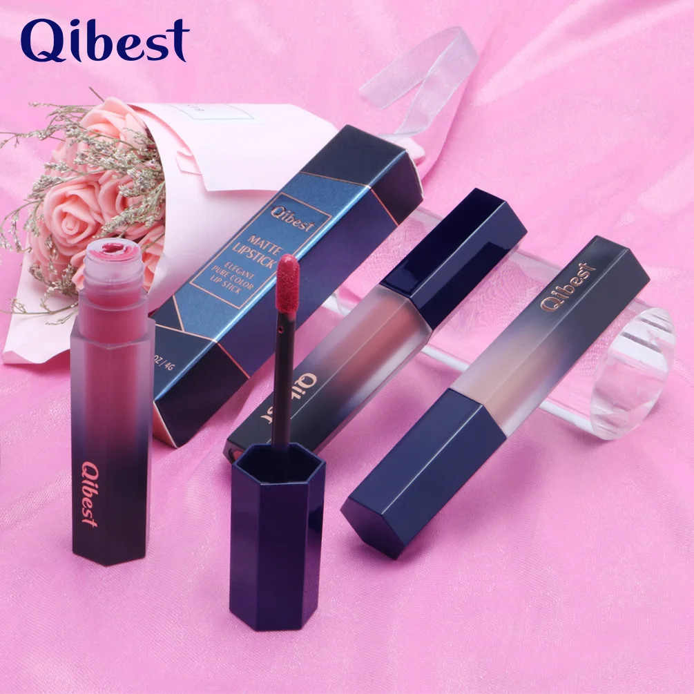 QIBEST 12 Colors Long Lasting Lip Gloss Moisturizing Matte Glaze Lipstick No Fading Non-stick Cup Light Fog TSLM1 |
