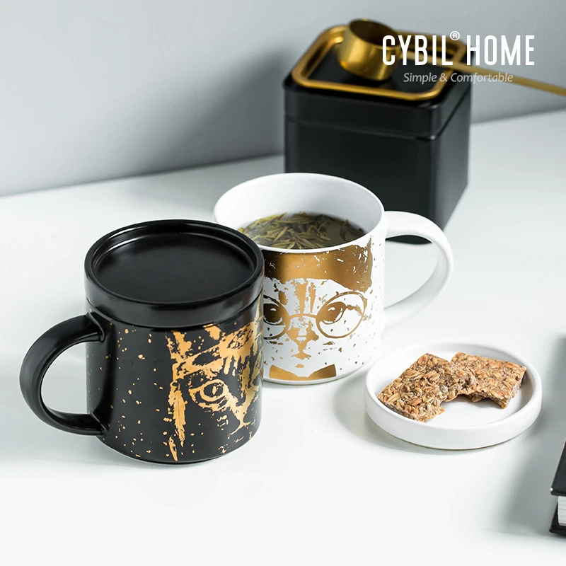 Кофейная кружка с изображениями животных пара ложка в коробке кошка керамика