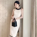 Платье YIGELILA женское с открытой спиной, облегающее однотонное платье-футляр до колен, с круглым вырезом и без рукавов, лето 64684