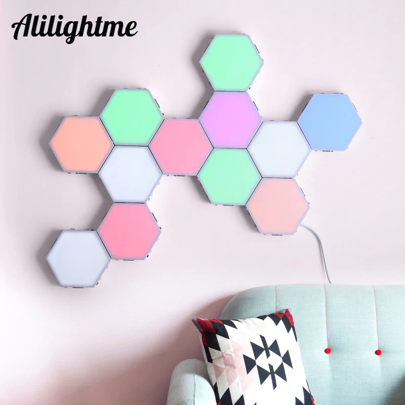 

Цветной квантовый настенный светильник DIY шестиугольный ночник сенсорный датчик магнитные сотовые лампы для дома спальни декоративсветил...